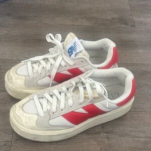 New Balance White and Red Low-Top Sneakers